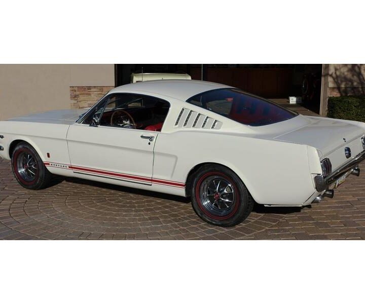 1965 Mustang Fastback White with Red Stripes