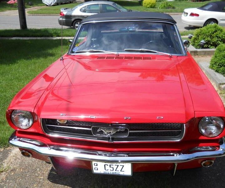 1965 Mustang Convertible Red Hood Logos
